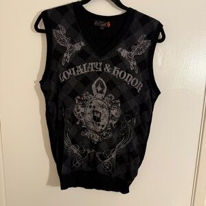 Guess Black Knit Sweater "Loyalty & Honor" Small